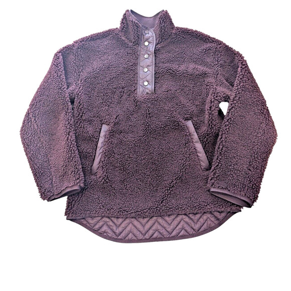 ATHLETA Cozy Sherpa Snap Sweatshirt Spiced Cabernet Sz Small - Picture 1 of 9